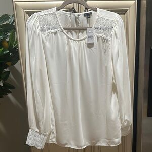 Ann Taylor White Ruffled Relaxed Blouse